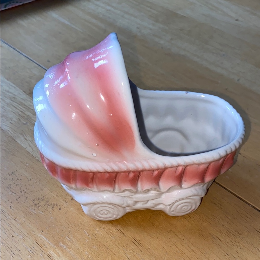 Vintage Planter Pink and White baby carriage